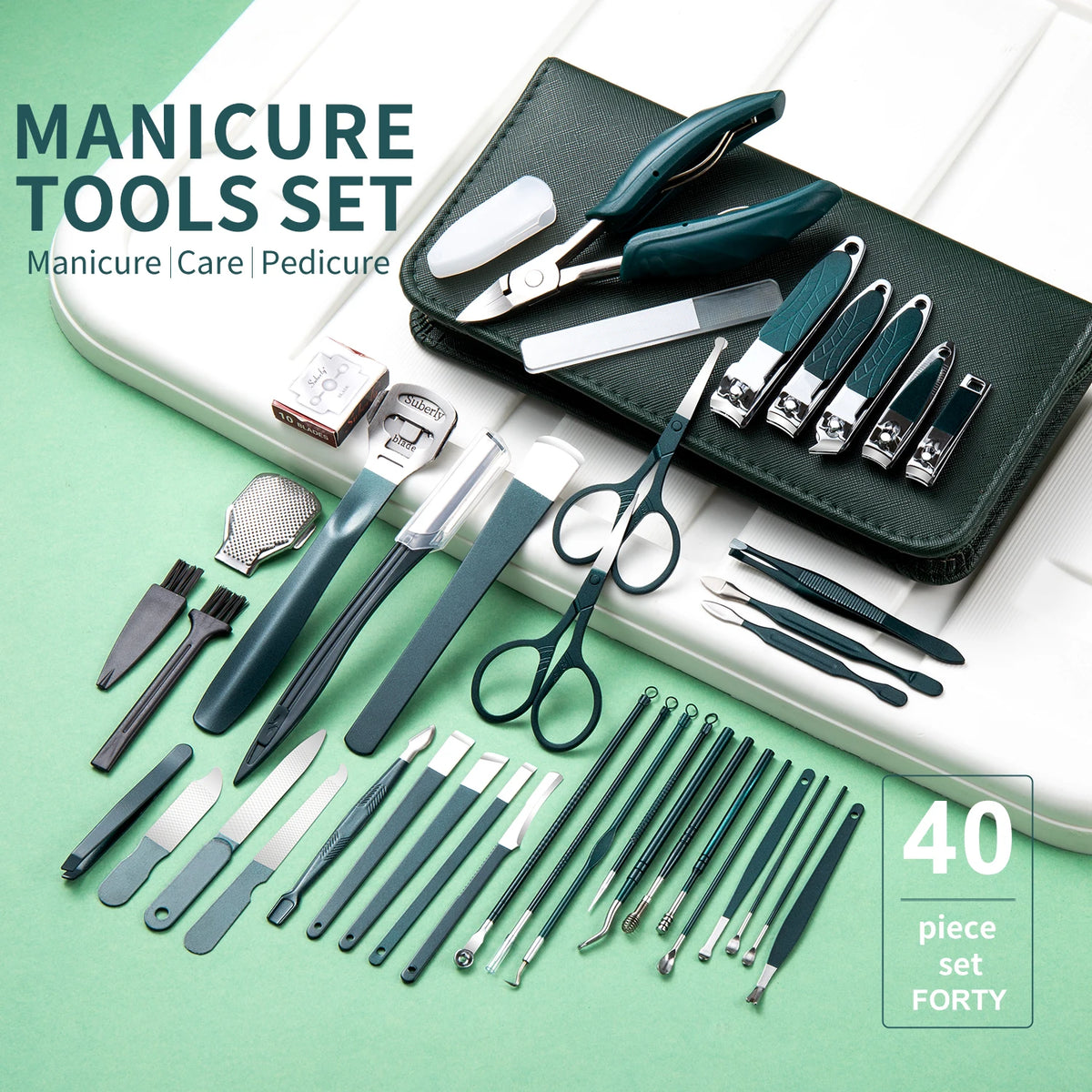 40 Stück Maniküre Set Nagel knipser Kit Nagel hauts chere Edelstahl Fußpflege werkzeuge mit Ledertasche Fuß raspeln Kallus rasierer