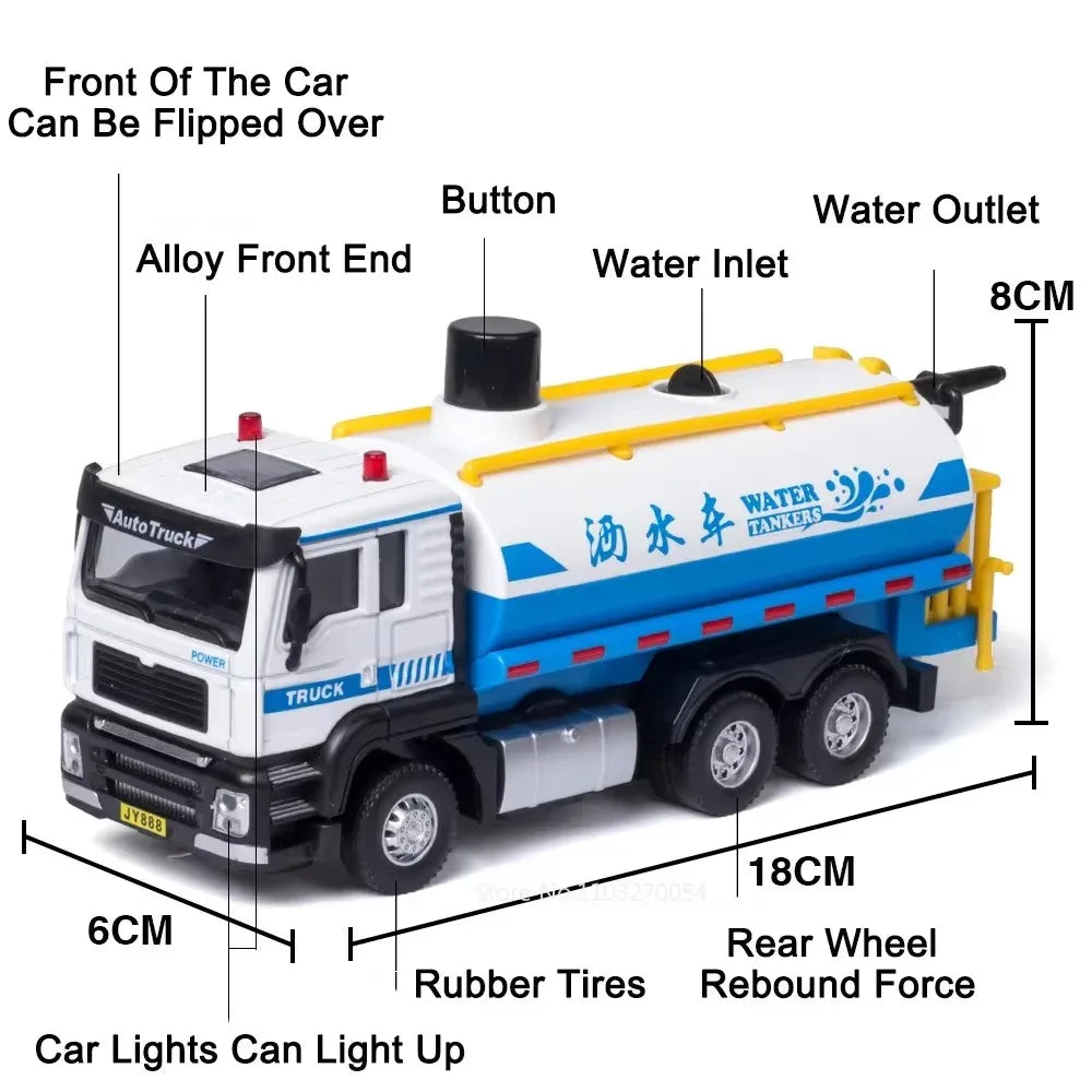 1:50 Elektrische Kehrmaschine Legierung Bewässerung Lkw Diecast Modell Miniatur Spielzeug Auto Türen Geöffnet Sound Licht Fahrzeuge für Kinder Geschenke
