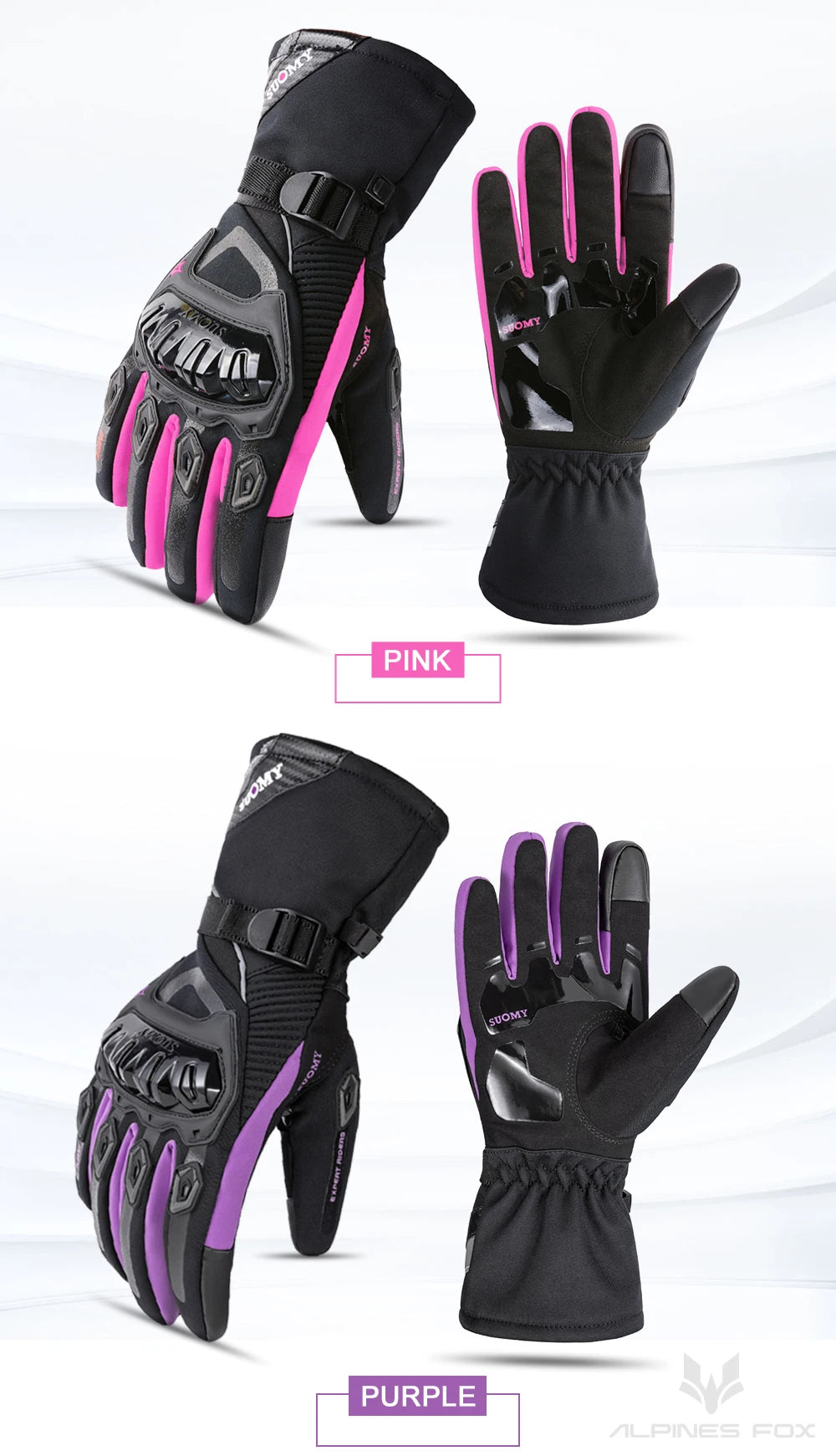 SUOMY Winter Warme Damen Rosa Motorradhandschuhe 100% Wasserdicht Lady Teens Mädchen Lila Motocross Motorrad Racing Reithandschuhe