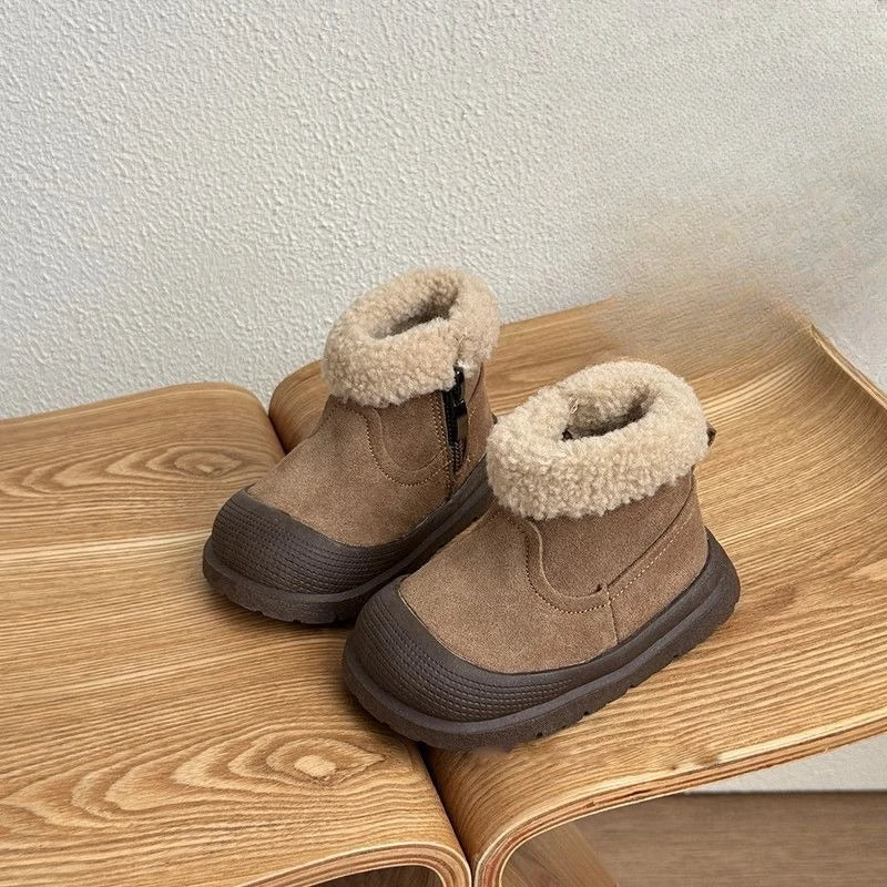 Kinder-Schneestiefel aus weichem Leder für Babys und Kleinkinder, warme, mit Fleece gefütterte Winter-Outdoor-Schuhe, Kleinkind-Stiefel für kleine Kinder