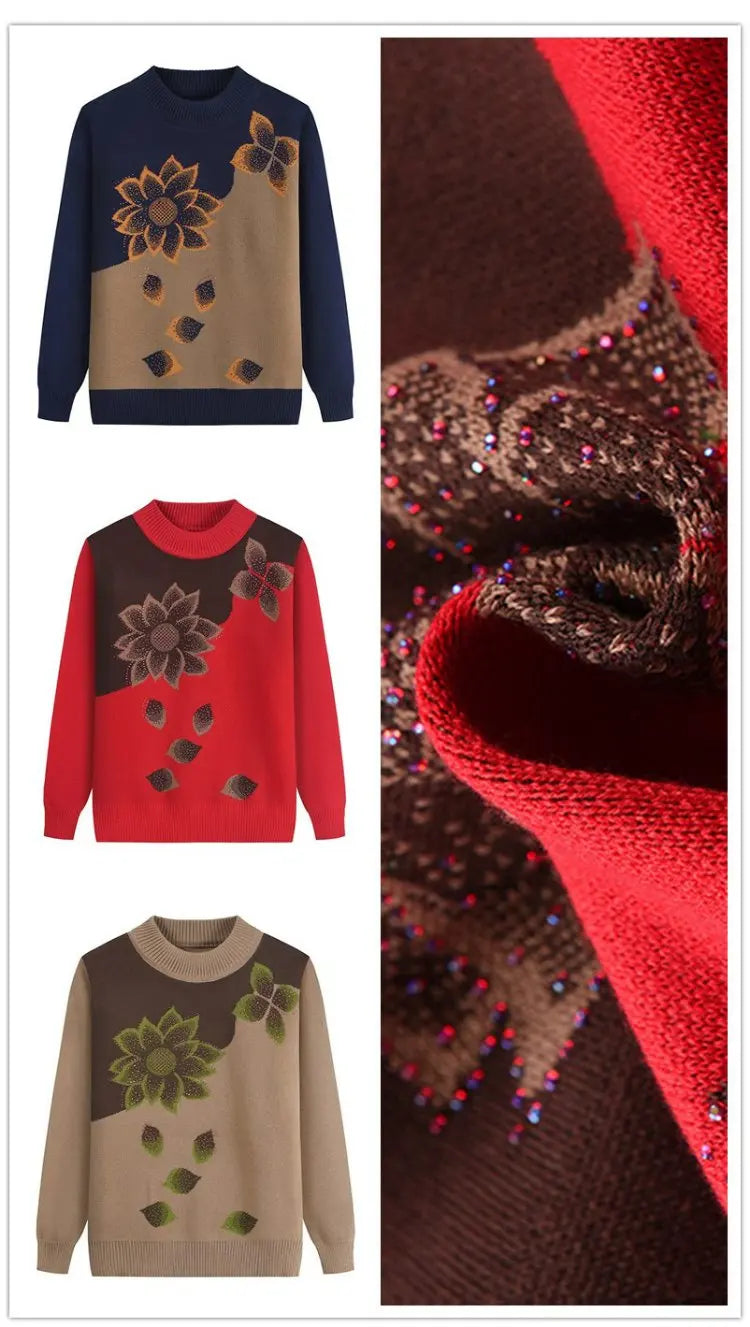 Winterkleidung Oma Pullover Strickpullover Dicker mittlerer Alter Ältere Mutter Bottoming Shirt Samt Langarm Top Damen