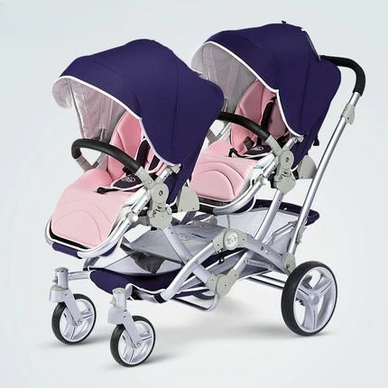 Faltbarer Zwillingskinderwagen, Doppelsitz-Kinderwagen für zwei Babys, stoßdämpfender Zwillingskinderwagen, multifunktional
