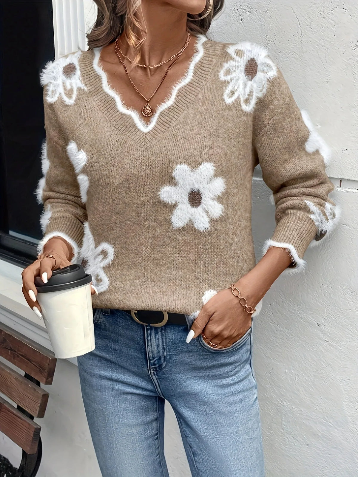 Frauen Invierno Herbst Modus Neue Herbst Pullover V-ausschnitt Jacquard Lange ärmeln Vielseitig Gestrickte Pullover Pullover Maglione Da Donna