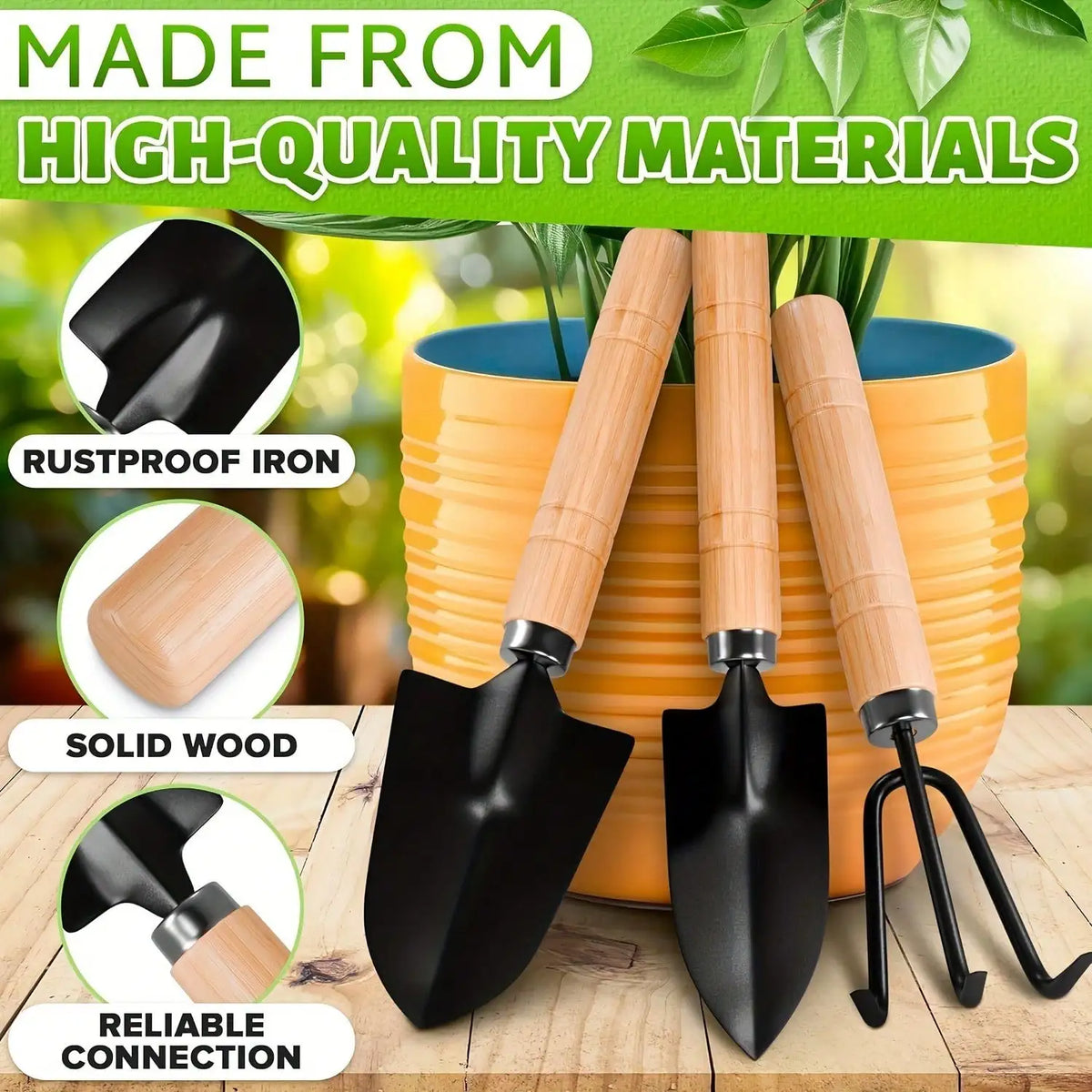 3PC/1Set Mini Garden Tool Set Portable Small Gardening Tools with Handles Shovel Rake Indoor Gardening Planting Flower Tools