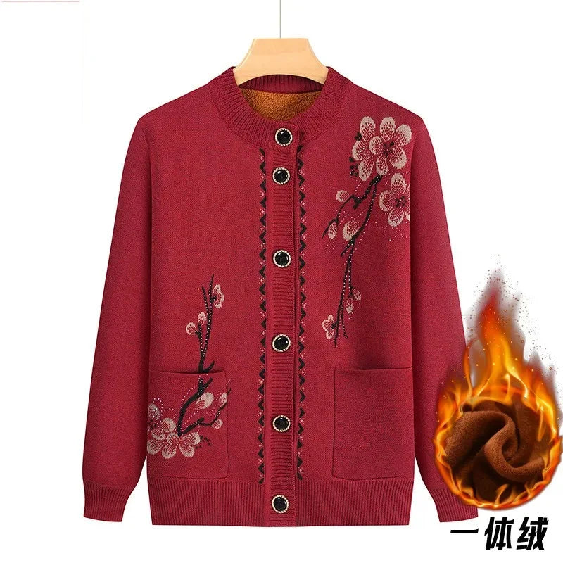 Oma Strickjacke Mittleren Alters und Ältere Frauen Pullover Mantel Frühling Herbst Warme Lange Ärmel Stricken Tops Mutter Geladen