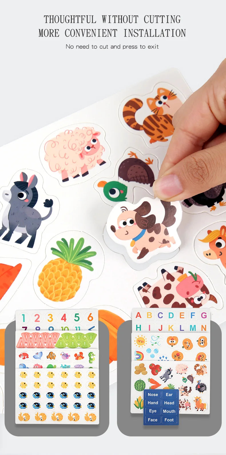 Neue Montessori-Szenenaufkleber für Kinder, DIY-Hand-on-Puzzle, wiederverwendbare Bücher, Cartoon-Lernkognitionsspielzeug für Kinder, Geschenk
