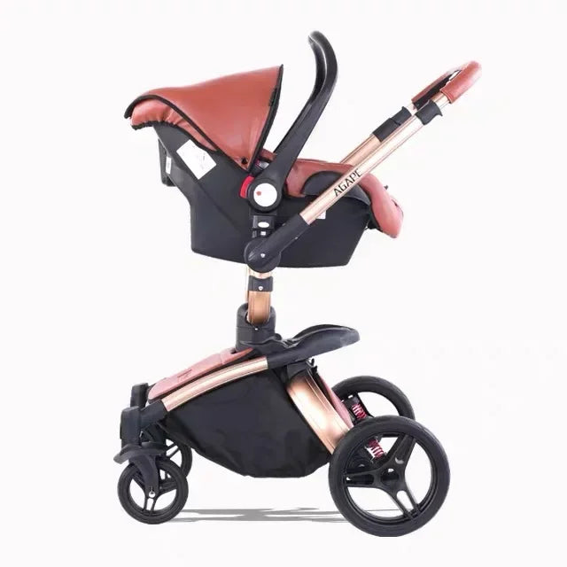 Kinderwagen 3in1 mit abnehmbarem Korb im Autositz. Hochformatige Eierschale aus PU-Leder, Babywagen, Luxuswagen für Babyautos