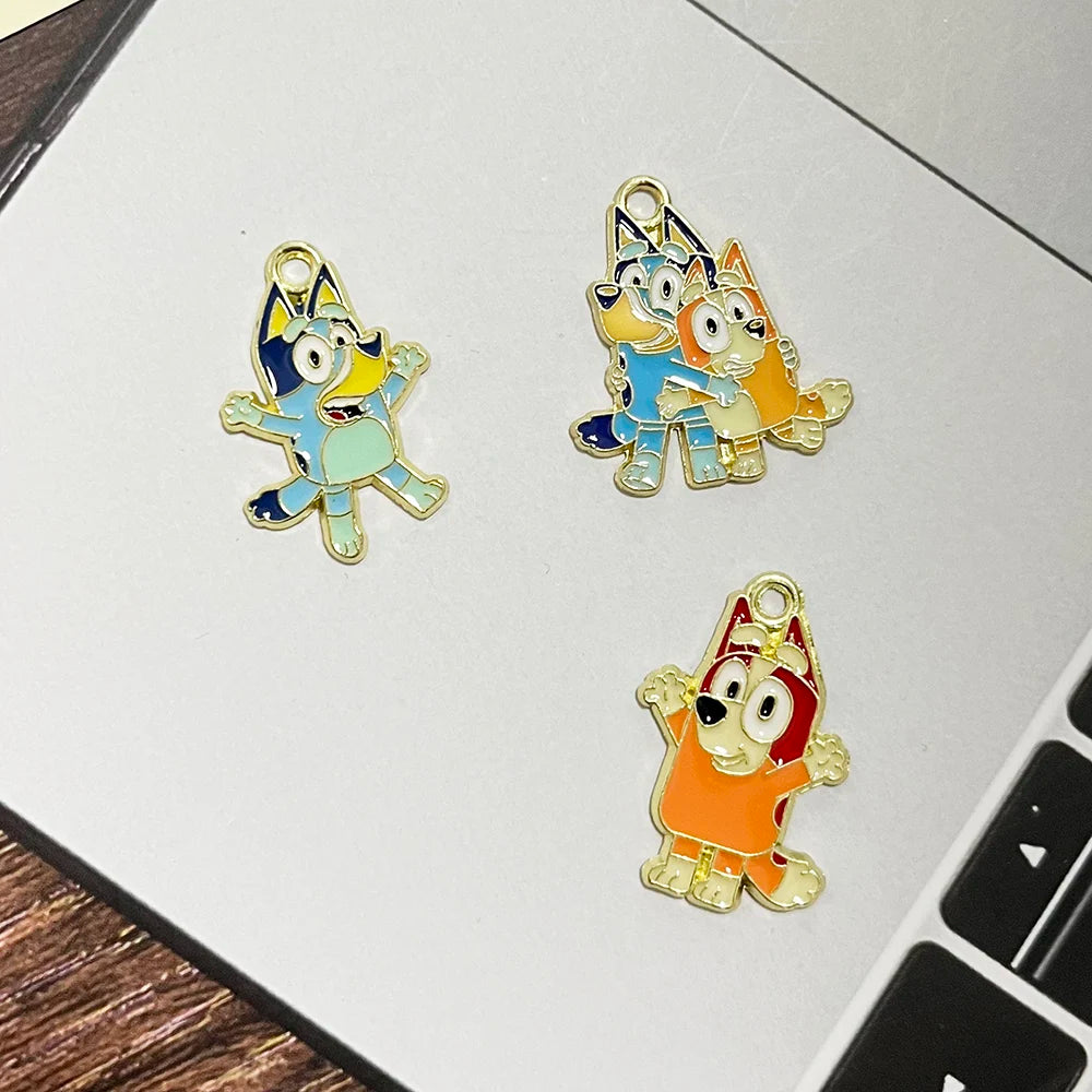 10er-Set Bluey & Bingo Familien-Cartoon-Emaille-Anhänger DIY Schmuckzubehör für Ohrringe, Armbänder & handgemachtes Basteln