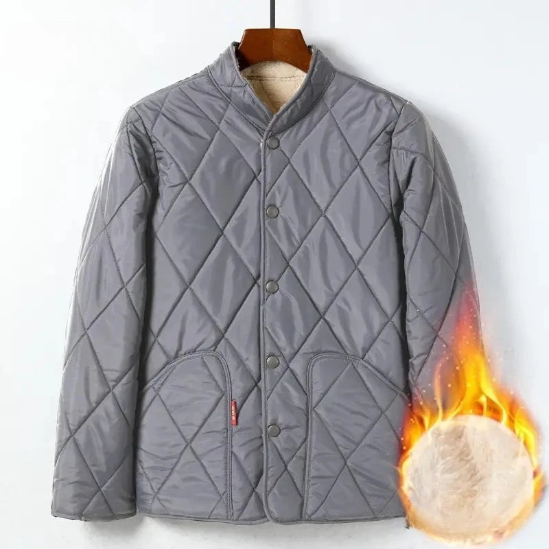 Neue Lammfell-Baumwolljacke für Ältere Herren, Dicke Fleece-Gefütterte Lockere Warme Winterjacke für Väter und Großväter