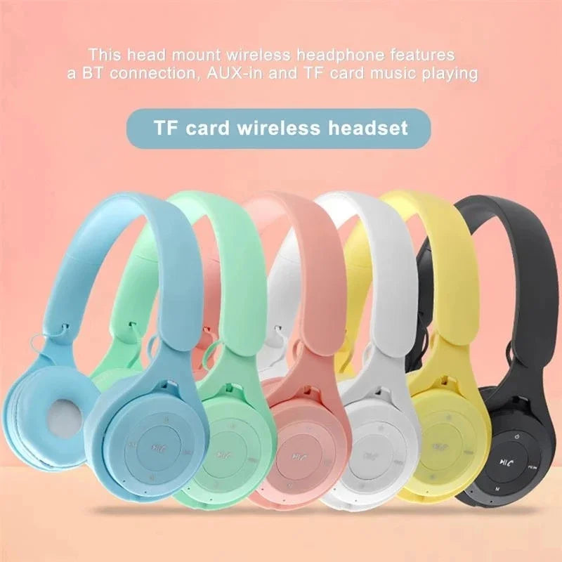 Macaron-Kopfhörer für Kinder, kabelloser Bluetooth-Kopfhörer, Stereo-Stirnband, Gaming-Headset mit Mikrofon, Gamer-Mädchen-Geschenk für mobiles Tablet
