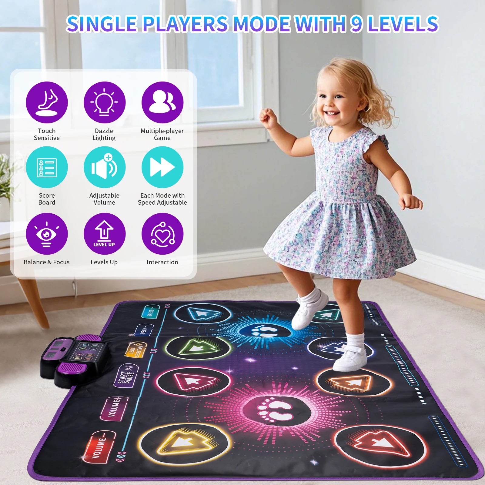Elektronische Tanzmatte für Kinder, Tanzdecke, doppelter Spielermodus mit 9-stufigem Kinder-Bodenmusikdecke, Lernspielzeug, Kindergeschenke