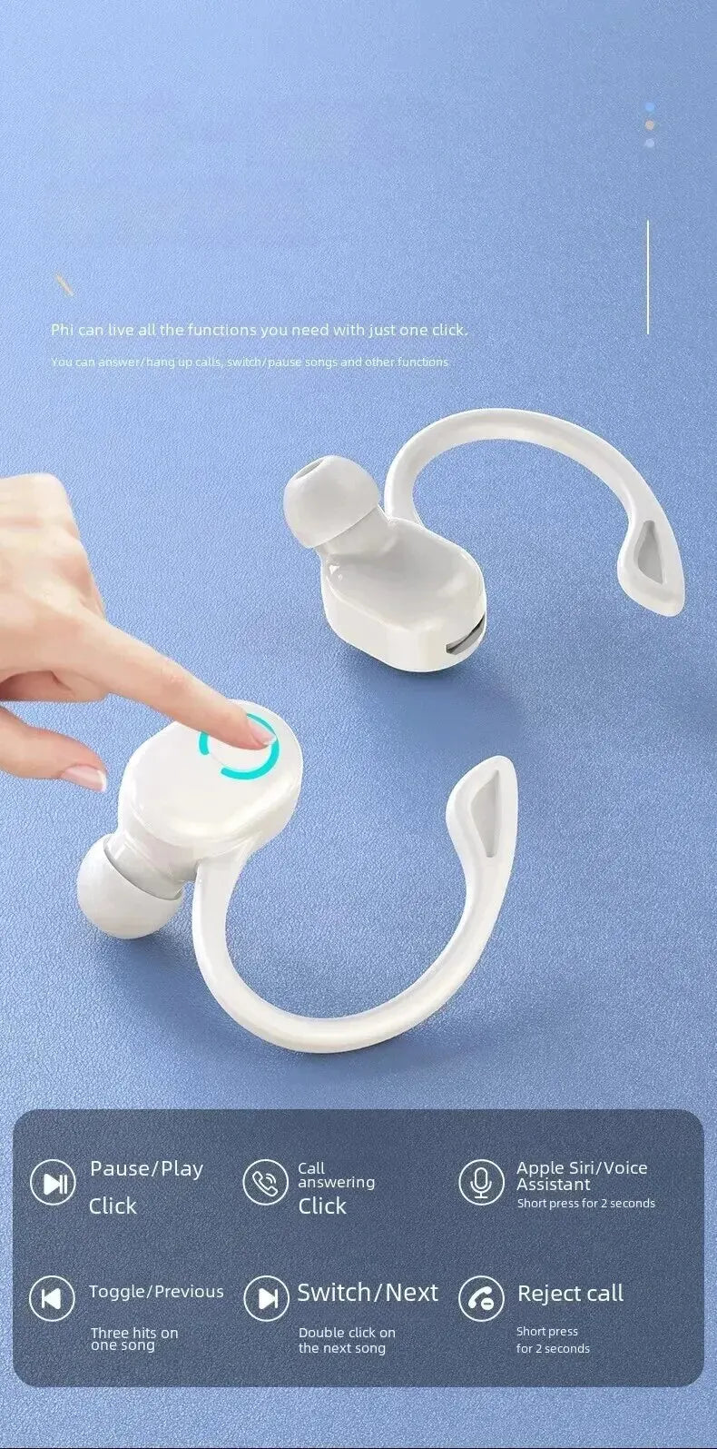 Bluetooth 5.2 Wireless Headset Einzelne Ohrbügel Ohrstöpsel Ultra Lange Akkulaufzeit Business Kopfhörer Handy Kopfhörer Ohrhörer