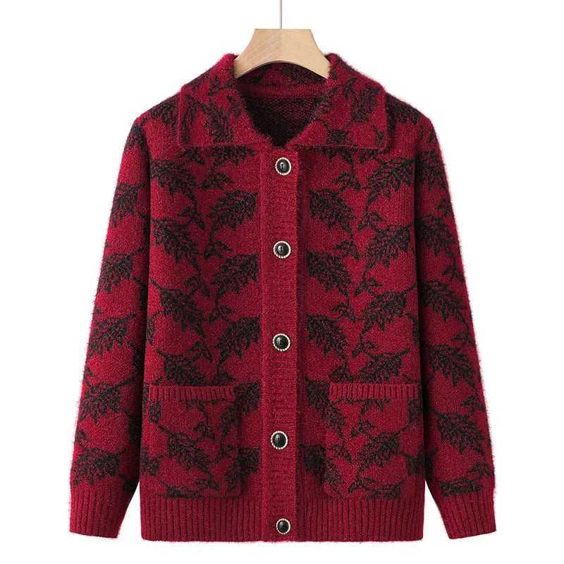 Mode Oma Gestrickte Oberbekleidung Mantel Herbst Winter Verdicken Pullover Jacke Mittleren Alters Mutter Tops Frauen Strickjacke Mujer 4XL