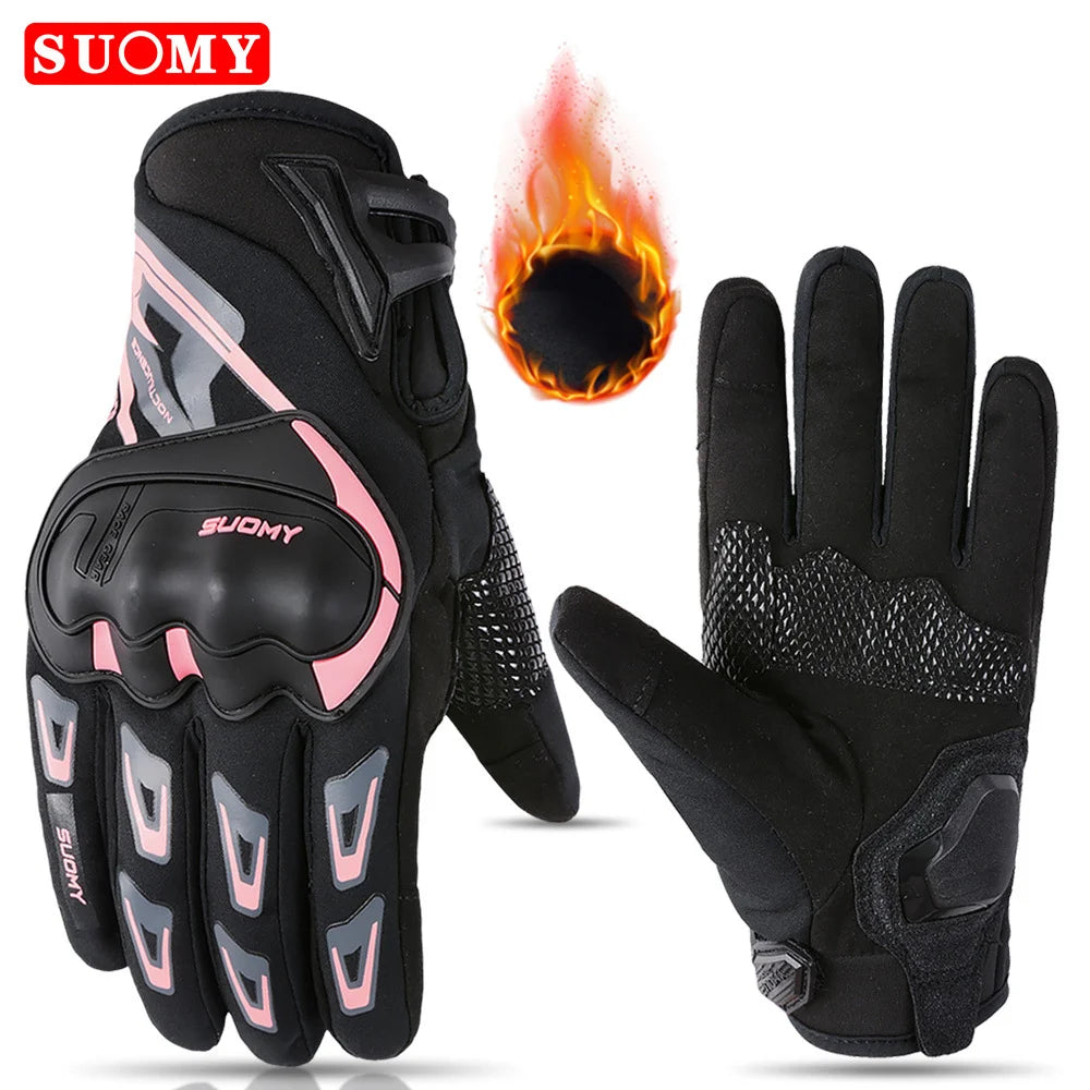 SUOMY Winter Warme Damen Rosa Motorradhandschuhe 100% Wasserdicht Lady Teens Mädchen Lila Motocross Motorrad Racing Reithandschuhe