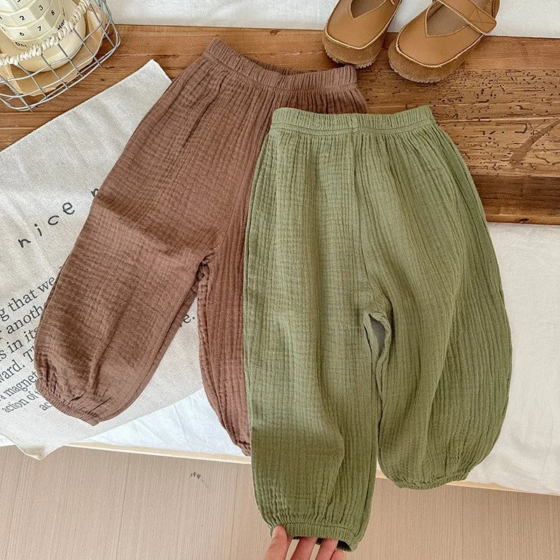 9m-6y Kinder Kleidung Sommer Dünne Einfarbig Anti Moskito Hosen Baby Jungen Und Mädchen Lose Beiläufige Hosen Einfache Mode pumphose
