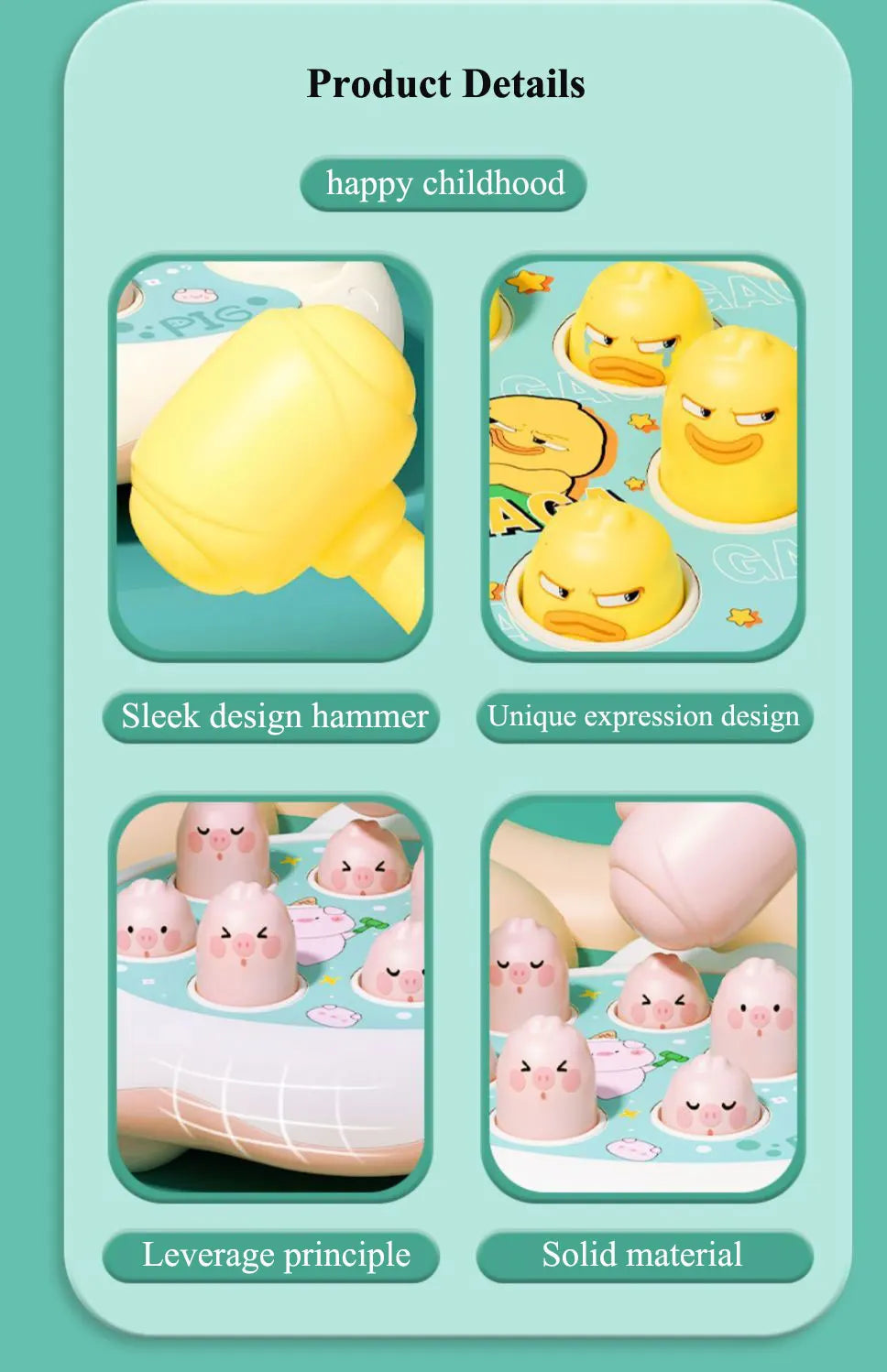 Ente/Frosch/Schwein Baby Spielzeug Montessori Lernspiel Lernpuzzle Geschenk für 12–24 Monate Kleinkind Junge/Mädchen mit Hammer