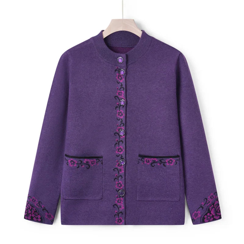 Knöpfe Langarm Mutter mittleren Alters verdicken Strickjacke Pullover Top Oma Wolle Strick mantel Herbst Winter Damen bekleidung