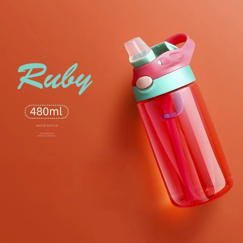 480 ml Baby-Fütterungsbecher, auslaufsichere Wasserflasche mit Strohhalm, tragbar, für Reisen, Fitnessstudio, Camping, Flasche, Safttrinkflasche für Kinder