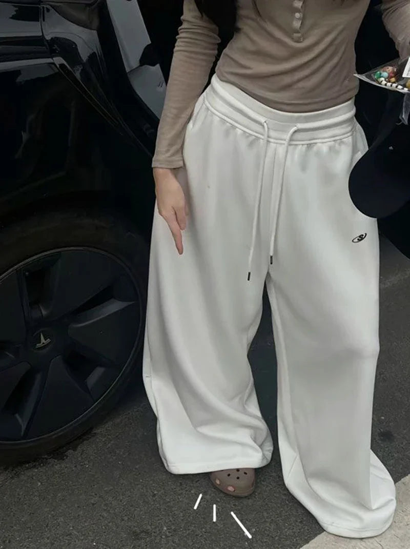 Amerikanischen Retro Hip-Hop Übergroßen Frau Schwarz Casual Jogginghose Koreanische Streetwear Lose Jogging Hosen Hohe Taille Breite Bein Hosen