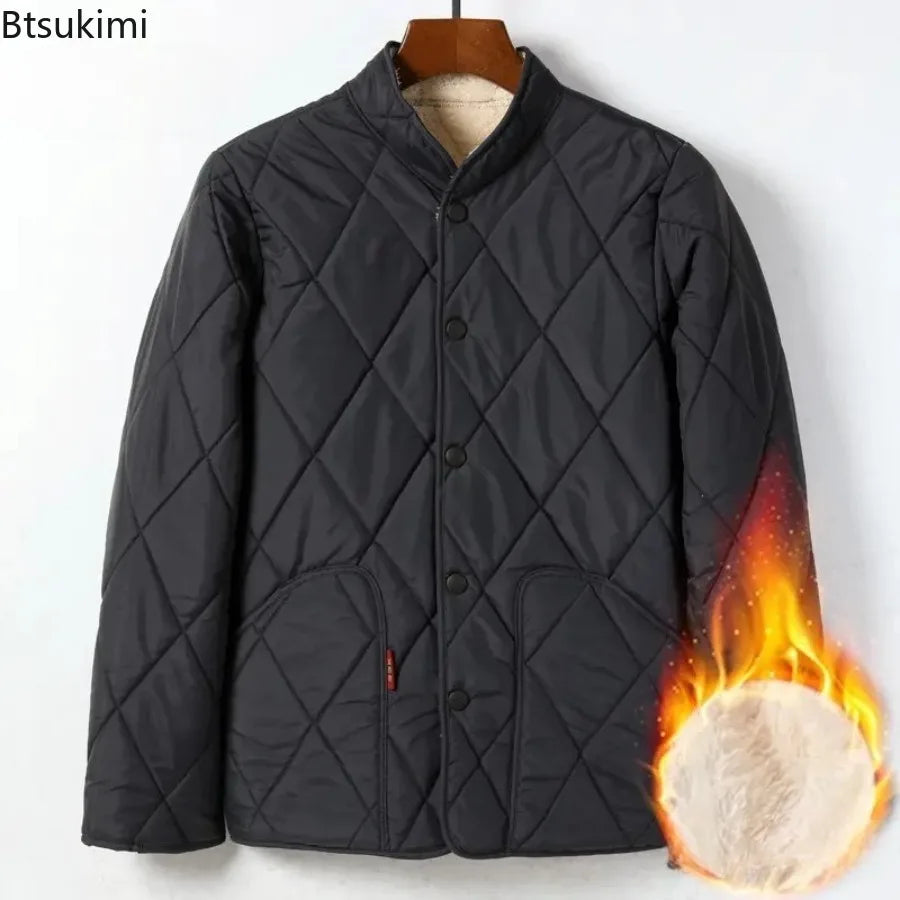 Neue Lammfell-Baumwolljacke für Ältere Herren, Dicke Fleece-Gefütterte Lockere Warme Winterjacke für Väter und Großväter