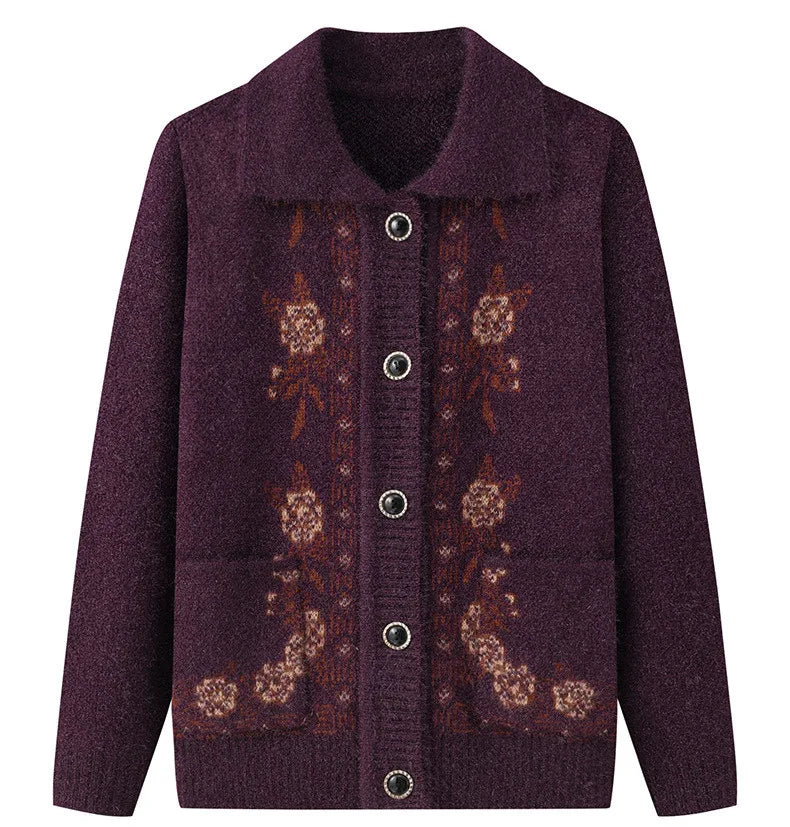 Kaschmir Oma Herbst Winter Verdicken Pullover Top Mittleren Alters Ältere Frauen Kleidung Mutter Strickjacke Warme Pullover Mantel XL-4XL