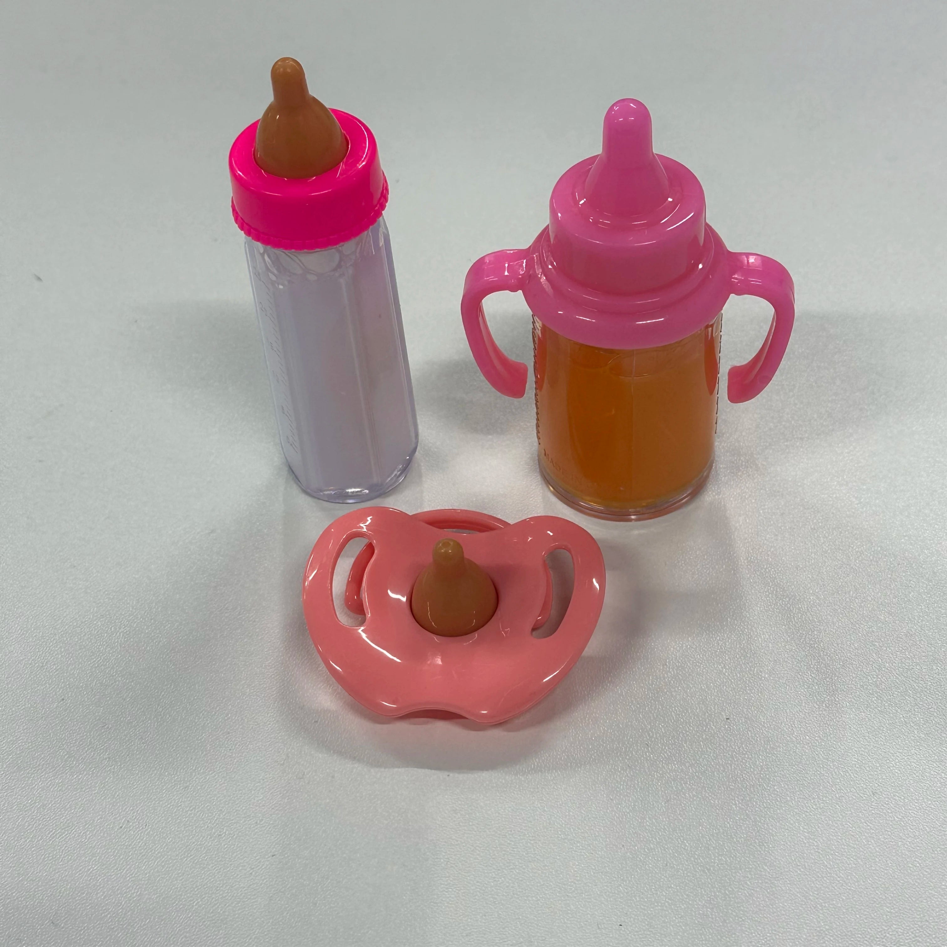 Große Baby Puppe Babyflasche Set Babypflege Spielzeug Kinderwagen 2 stücke Milch Und Saft Flaschen Mit Spielzeug Schnuller für Babypuppen