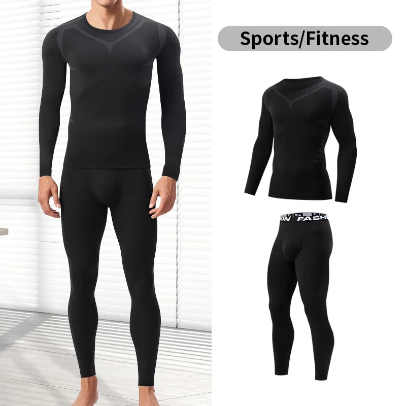 2/4-teiliges Herren-Unterwäscheset für Herbst/Winter, Schwarz, Langarm, für Jugendliche, Fitness, Laufen, Sportshirt, Lässige Stretchhose
