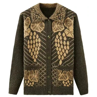 Lässiger Stil Dicker Jacquard-Strick-Cardigan für Ältere Frauen Warmer Mantel für Mütter und Großmütter