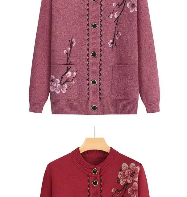 Oma Strickjacke Mittleren Alters und Ältere Frauen Pullover Mantel Frühling Herbst Warme Lange Ärmel Stricken Tops Mutter Geladen