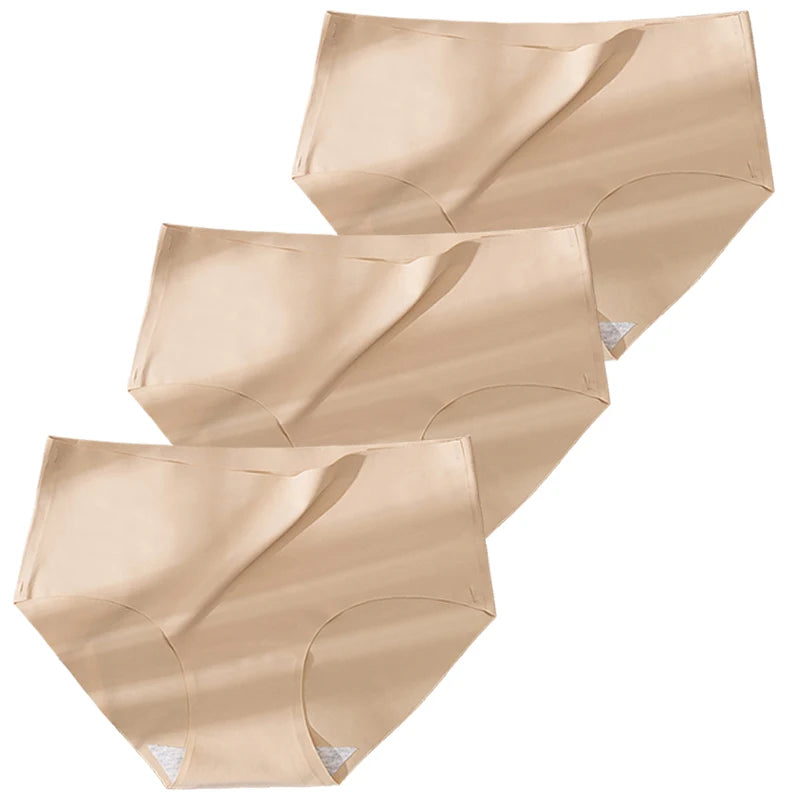 3Pcs Plus Größe Unterwäsche frauen Höschen Eis Seide Einfarbig Damen Nahtlose Unterhose Mädchen Briefs Atem Sexy Dessous weibliche