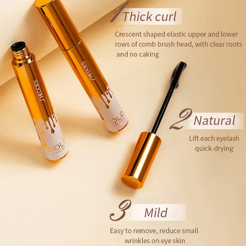 3D Mascara Verlängerung Schwarz Wimpern Wimpern Verlängerung Wimpern Pinsel Schönheit Make-Up Langlebige Gold Farbe Mascara