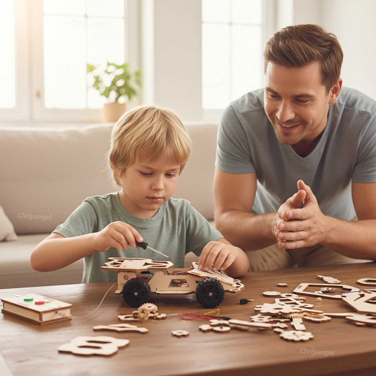 DIY Holz Fernbedienung Auto Holz Allradantrieb Racing Montage Wissenschaft Experiment Kits KINDER STEM Lernspielzeug
