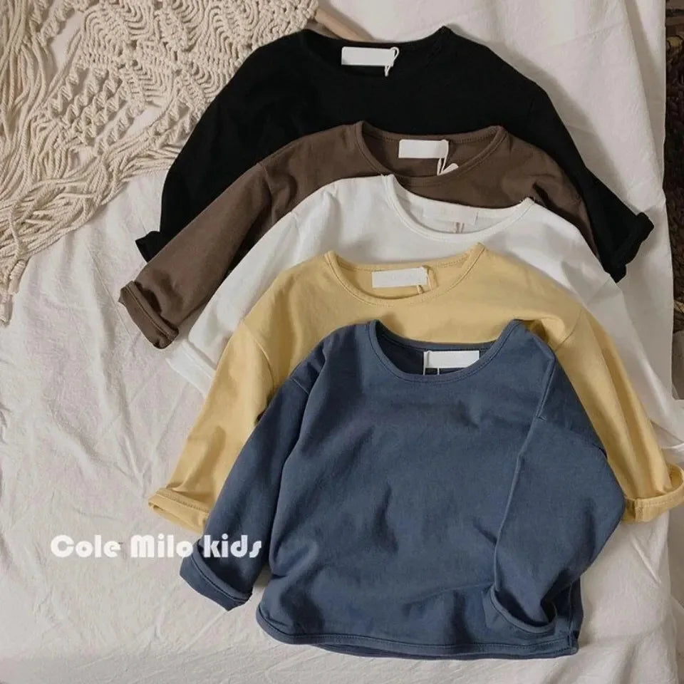 Herbst Winter Junge Mädchen Kinder solide lange Ärmel Bottom ing Shirt Kind lose T-Shirt Retro Baby Baumwolle Tops Kleinkind lässig T-Shirts