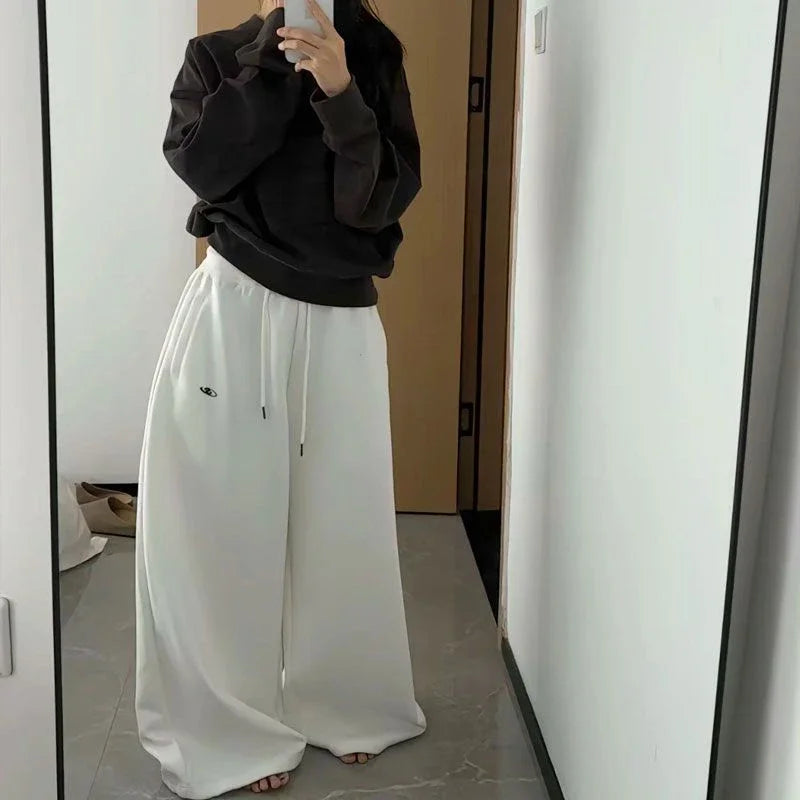 Amerikanischen Retro Hip-Hop Übergroßen Frau Schwarz Casual Jogginghose Koreanische Streetwear Lose Jogging Hosen Hohe Taille Breite Bein Hosen