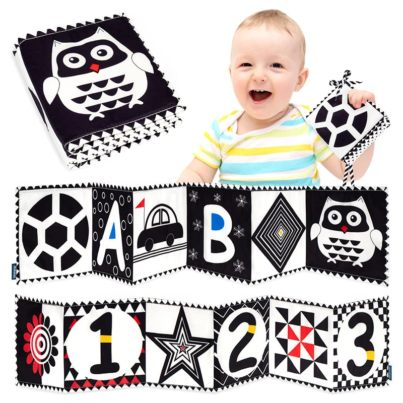 Baby-Stoffbuch, Spielzeug, Schwarz, Weiß, Aktivität, sensorische Bücher, Babys, Kinder, frühe Entwicklung, Montessori-Spielzeug, 0–12 Monate, Kleinkind-Geschenke