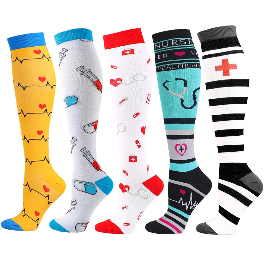 5 Paar Kompressionssocken für Damen, Wandern, Laufen, elastische Socken, Sportsocken, Flug, Schwangerschaft, geschwollene Krampfadern, Marathon-Socken