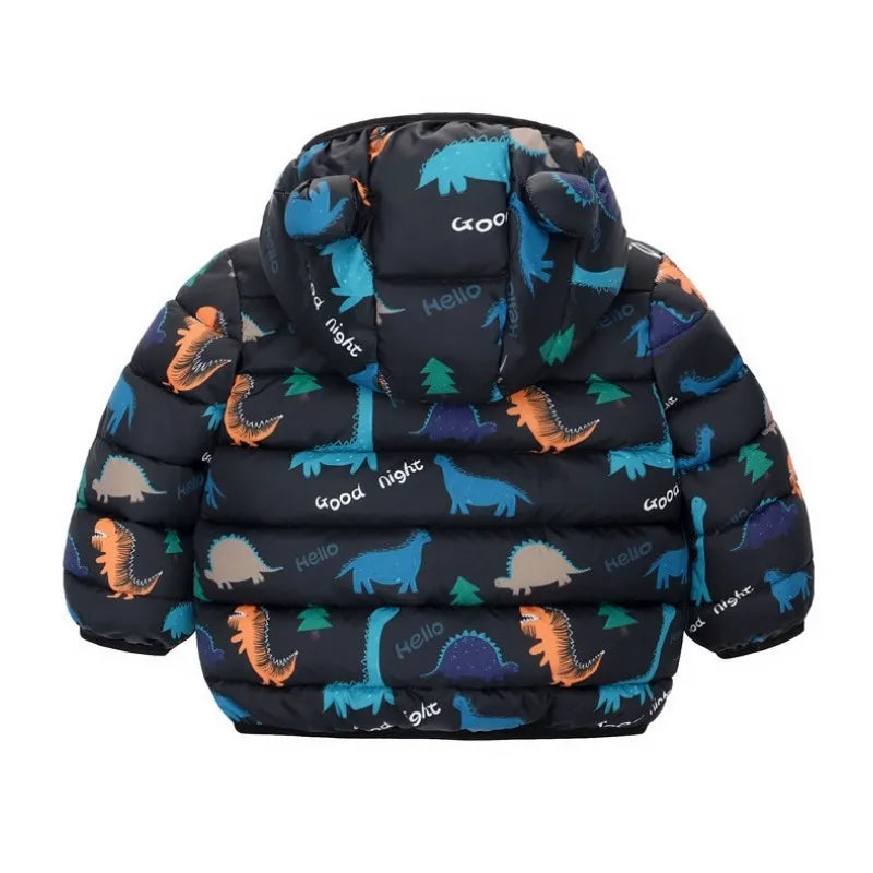 Kinder Jungen Baby Mit Kapuze Leichte Daunenjacken Warme Oberbekleidung Herbst Kinder Mädchen Mäntel Cartoon Dinosaurier Druck Freizeitkleidung