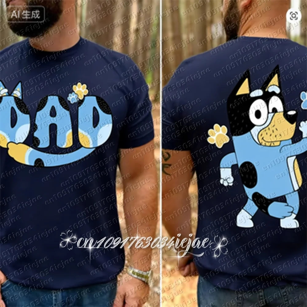 2026 Bluey Sommer Neues Familien-Eltern-Kind-Outfit Mama Papa Lässige Sportbekleidung Übergroße Atmungsaktive Bequeme Modische Oberteile