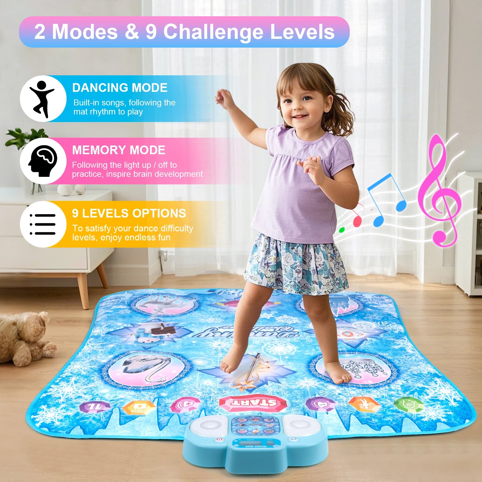 Elektronische Tanzmatte für Kinder, Tanzdecke, doppelter Spielermodus mit 9-stufigem Kinder-Bodenmusikdecke, Lernspielzeug, Kindergeschenke