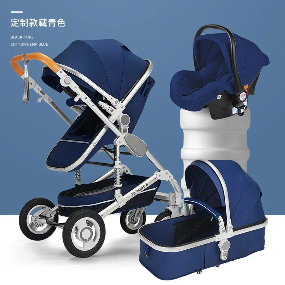 3-in-1-Kinderwagen, klappbar, beidseitig nutzbar, für alle Jahreszeiten, Kinderwagen, Babykutsche, hohe Sitzposition, für Neugeborene, Reisen