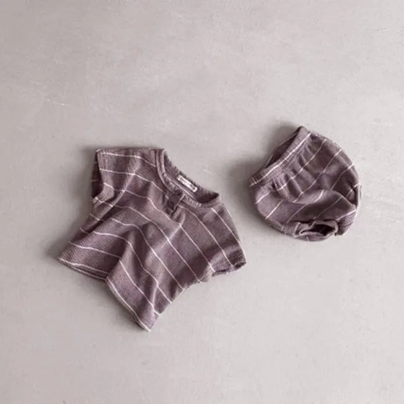 2024 Sommer Baby-Bekleidungsset Gestreiftes T-Shirt und Bloomer 2-teilig Jungen-Kleidungsset Niedliches Reines Bekleidungsset für Kleinkinder