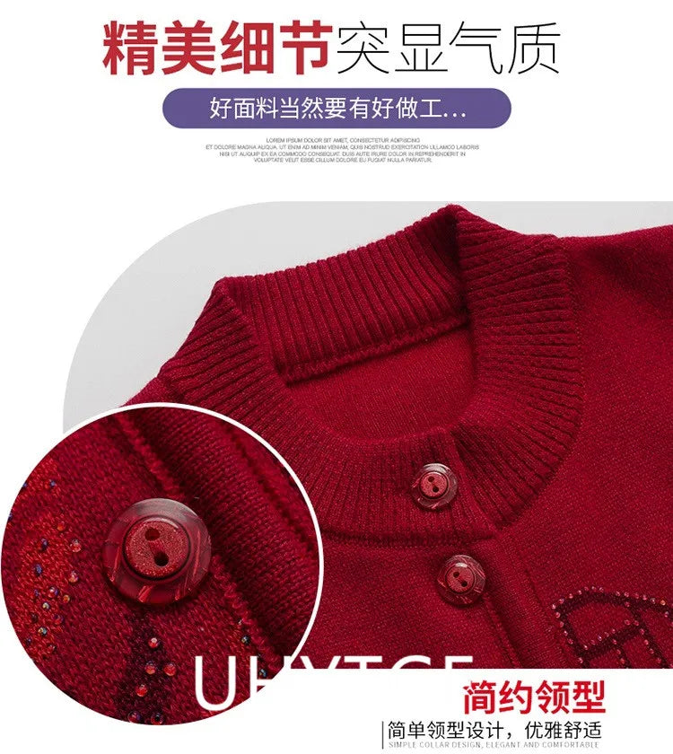 2025 Oma Pullover Frauen Frühling Herbst Pullover Mantel Mutter Strickjacke Für Frau Samt Strickwaren Weibliche Kleidung 5XL 2898