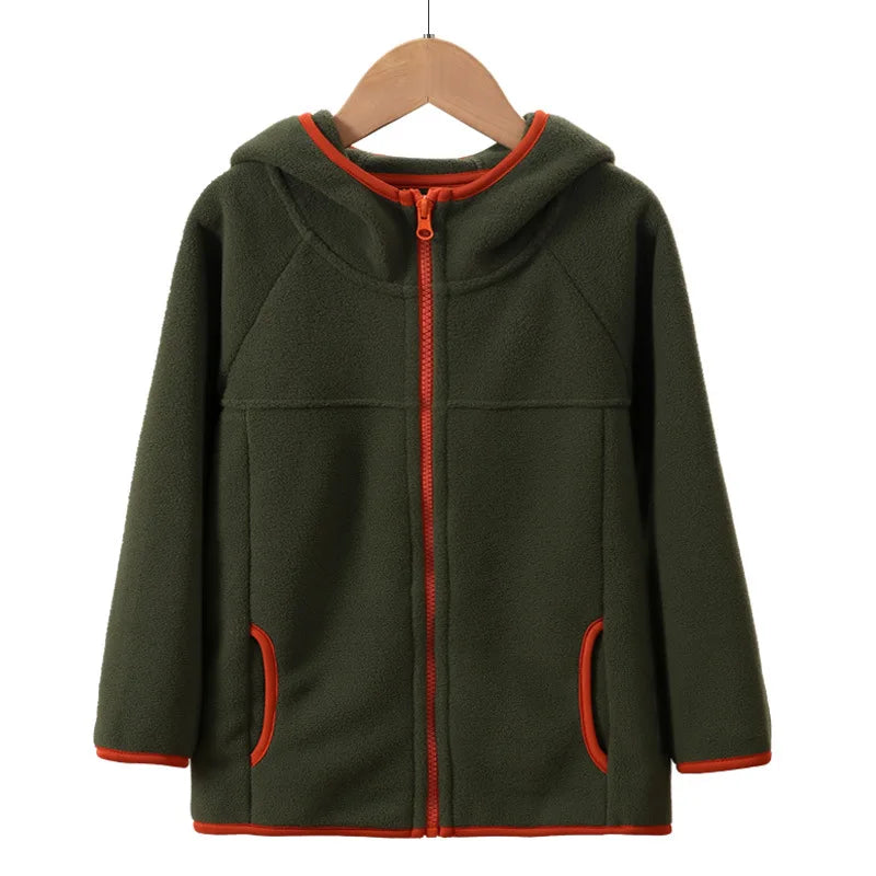 Kinder-Fleecejacke, Herbst und Winter, lässig, warm, für Teenager, Jungen und Mädchen, mit Kapuze, Oberbekleidung, antistatisch, winddicht, gemütlich, Kinderoberteile
