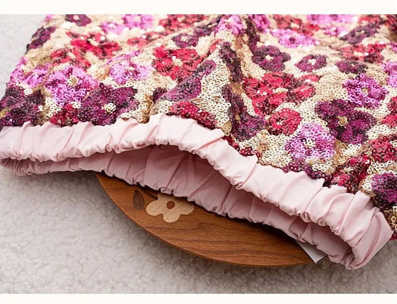 Mädchen Paillettenrock Blumenmode A-Linie Kurzer Rock für Kinder bestickt Elegante Prinzessin Herbst Winter Teen Kinder Kostüme