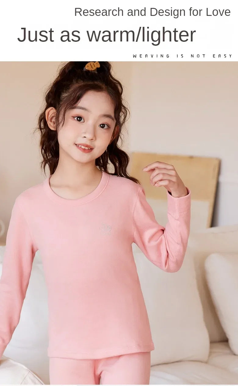 Herbst Winter Teenager Kinder Thermo-Unterwäsche Set Dicker doppelseitiger gebürsteter Stoff Jungen Mädchen Daunenseide Warme Unterwäsche Lange Unterhosen