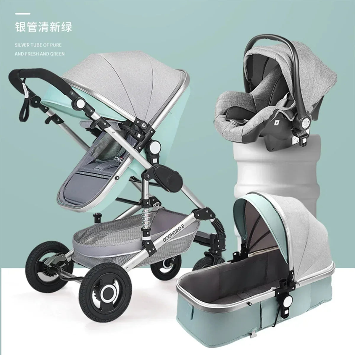 3-in-1-Kinderwagen, klappbar, beidseitig nutzbar, für alle Jahreszeiten, Kinderwagen, Babykutsche, hohe Sitzposition, für Neugeborene, Reisen