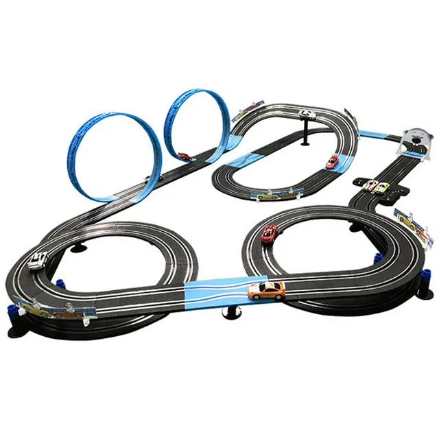 Sonic Storm Elektrische Eisenbahn Track Spielzeug Set Doppel Fernbedienung Auto Racing Track Autorama Schaltung Voiture Spielzeug Für Junge Kinder