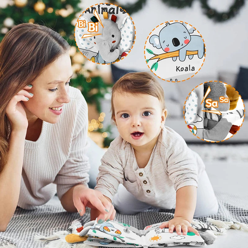 Weiche Babybücher, 3D-Touch-Feeling, kontrastreiches Stoffbuch, sensorisches frühes Lernen, Kinderwagenspielzeug für Kleinkinder, Geschenke von 0–12 Monaten