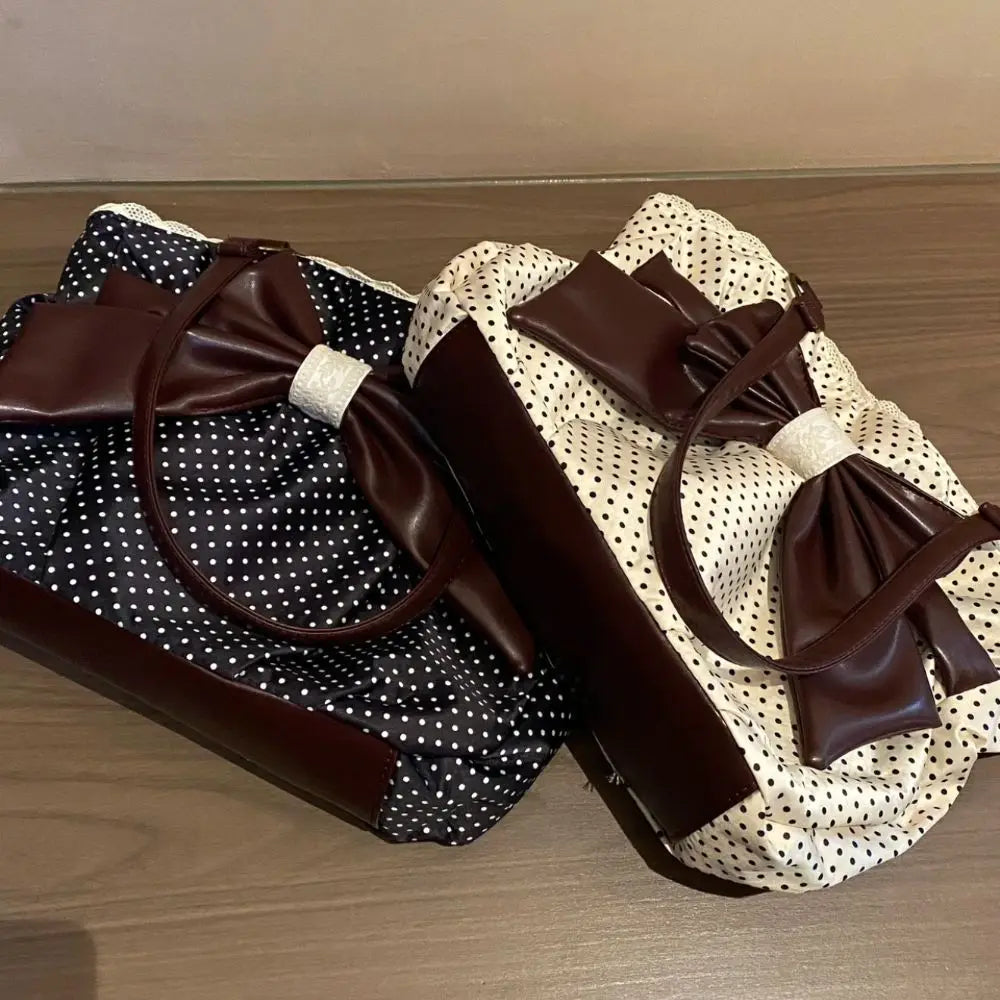 Trendy Vintage Damen Schleife Handtasche Ästhetische Dot Casual Chic Lady Schultertaschen Y2k All Match Ins Unterarmtasche Streetwear