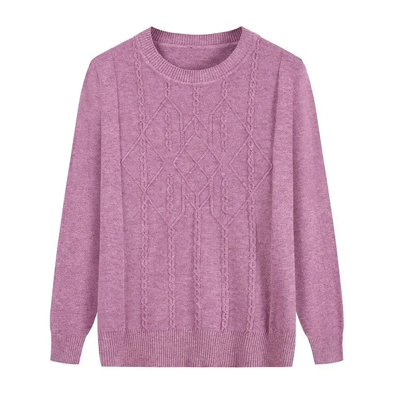 Rundhalspullover mit Zopfmuster für Frauen mittleren Alters und Senioren, für Mutter und Großmutter, Frühling, Herbst, Winter, Lässiger Basis-Pullover
